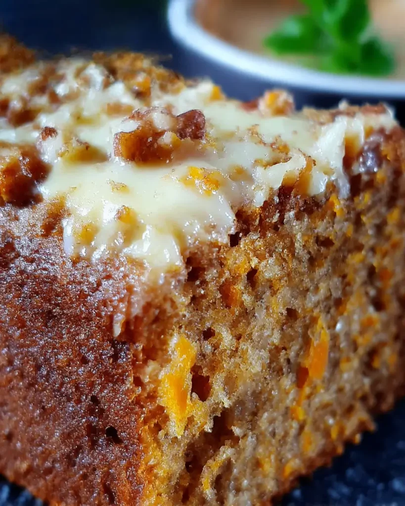 Close-up of moist carrot cake desserts with cream cheese frosting and chopped nuts