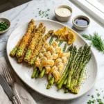 Asparagus Appetizers (Crisp, Light, and Easy to Serve) 2 asparagus appetizers with crispy coating and puff pastry bites