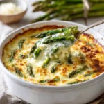 Asparagus Casserole (Creamy, Baked, and Perfectly Balanced) 2 asparagus casserole with creamy cheese and golden baked topping