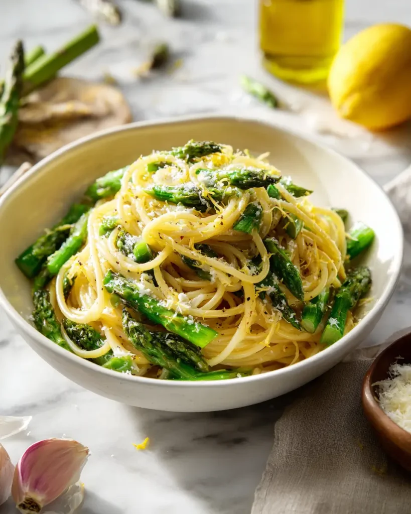 asparagus pasta recipe with lemon garlic and parmesan