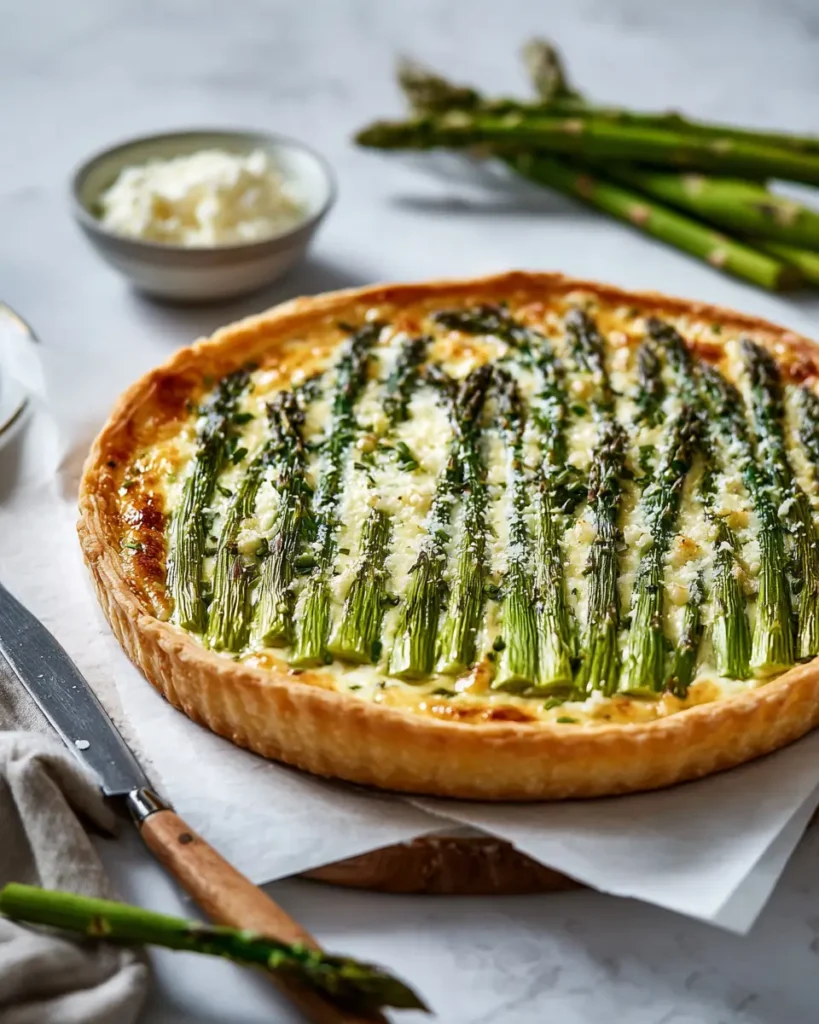 asparagus tart recipe with puff pastry and creamy cheese filling