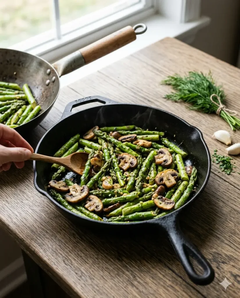 asparagus with mushrooms sautéed with garlic