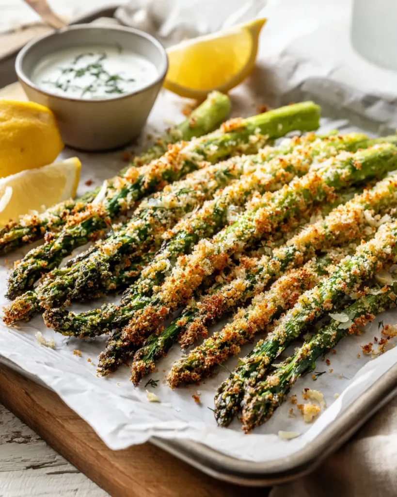 crispy asparagus recipe baked with parmesan and breadcrumbs