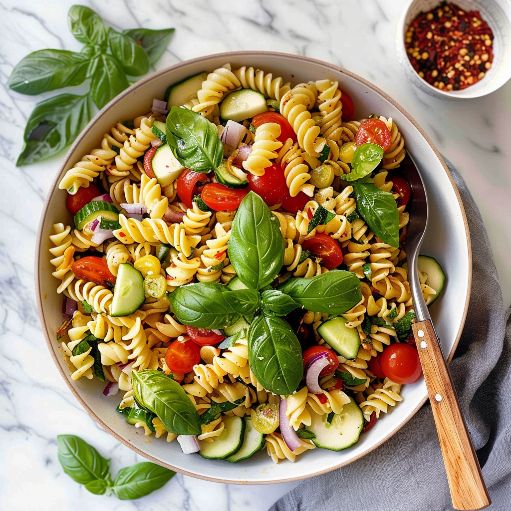 Healthy Pasta Salad Recipes: Mediterranean Summer Fusilli Salad
