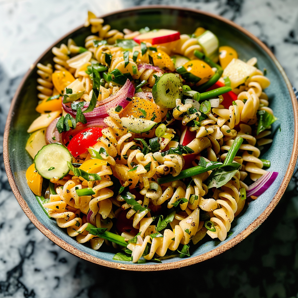 Spring Pasta Salad with Lemon Dressing and Vegetables