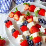4th of July Fruit Kabobs with strawberries, blueberries, watermelon, and star-shaped fruit