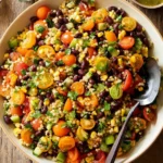 Cowboy Caviar Couscous Salad with black beans, corn, cherry tomatoes, couscous, and cilantro