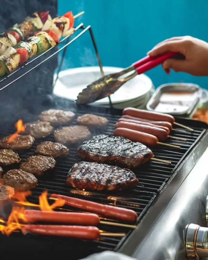 Easy BBQ Side Dishes served at a summer grill cookout with burgers and skewers