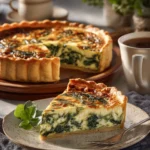 Easy Spinach and Cheese Quiche for Brunch 2 Meatless Quiche Recipe with flaky crust and creamy egg filling on a brunch table.